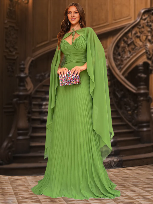 OKBBN A-line princess shoulder strap pleated evening gown