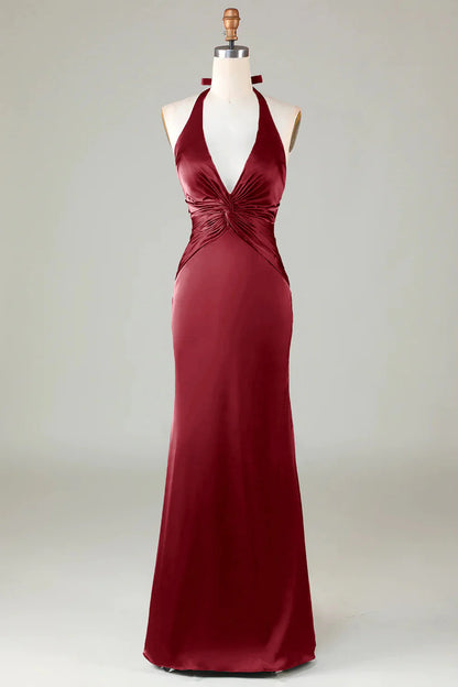 OKBBN Elegant Mermaid Strap Satin Long Evening Dress
