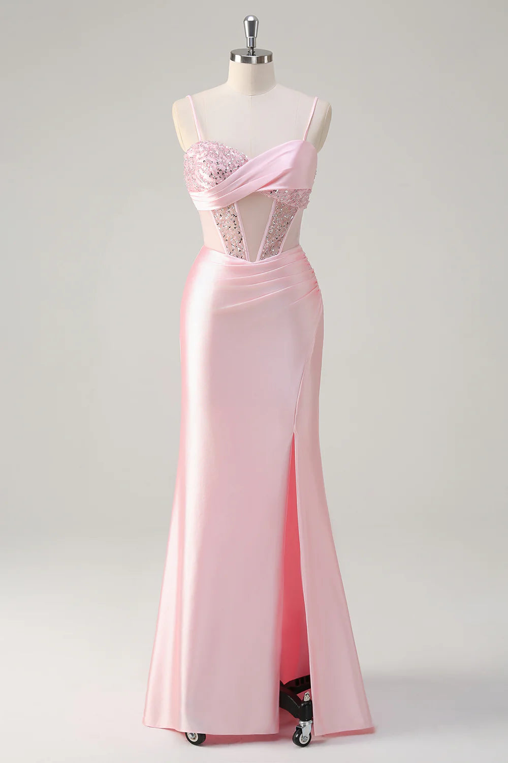 OKBBN elegant mermaid sequin tight corset long slit party dress