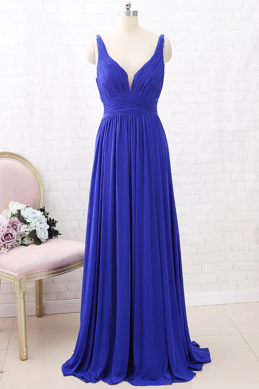 OKBBN deep V-neck plain knit formal ball gown with ties