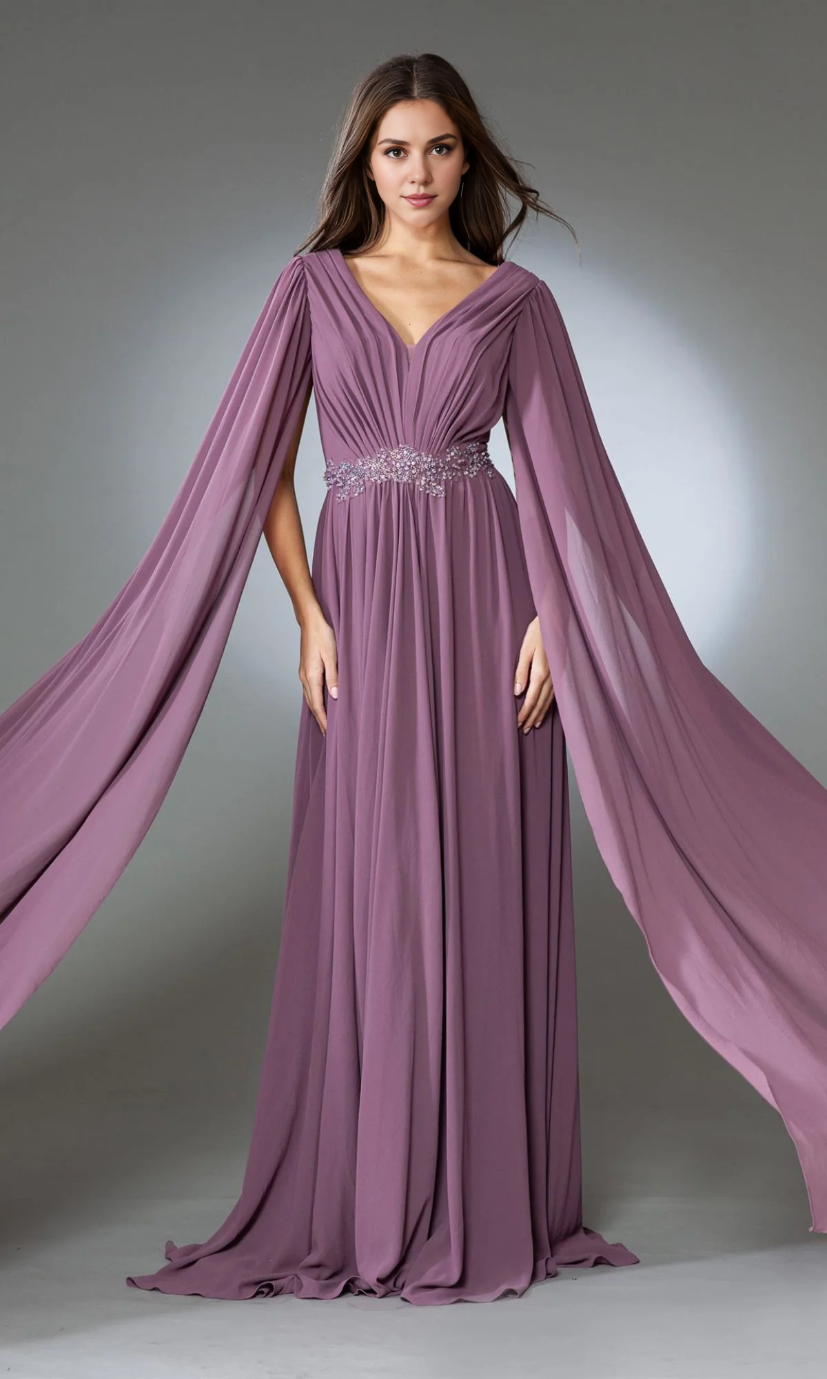 OKBBN's charming hanging sleeve long ball gown