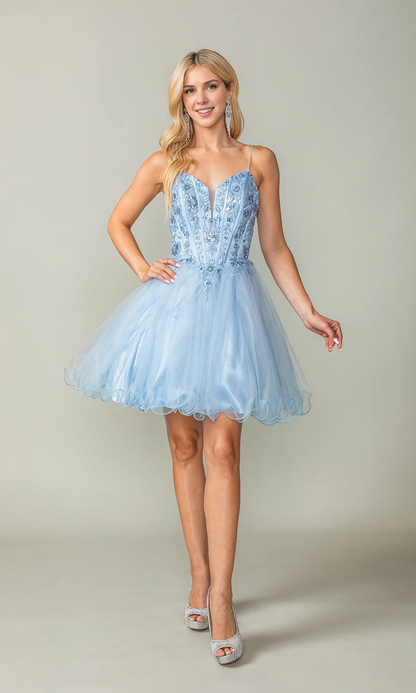 OKBBN elegant short tight corset floral slim shoulder straps backless A-line Homecoming Dresses