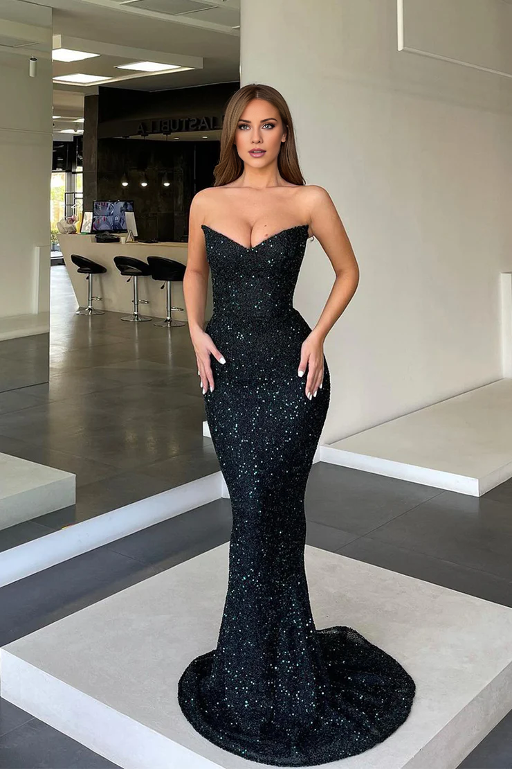 OKBBN Charming Mermaid V-neck Velvet Glitter Ball Dress