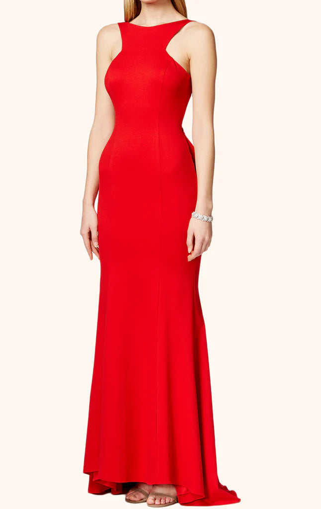 OKBBN Elegant Strap Round Neck Knitted Long Ball Dress