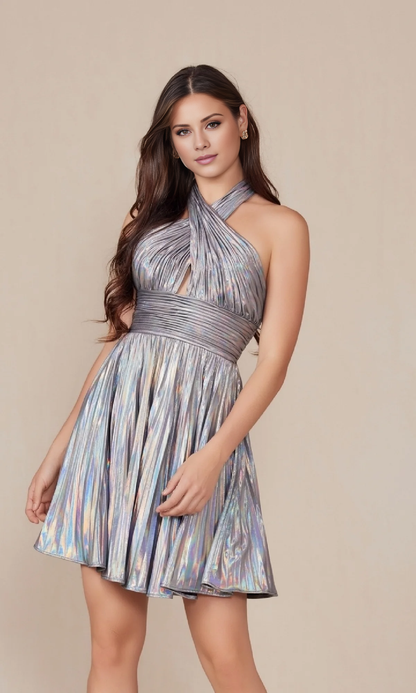 OKBBN backless short pleated A-line high waist hollow Homecoming Dresses