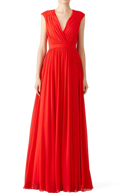 OKBBN V-neck Chiffon Long Ball Dress
