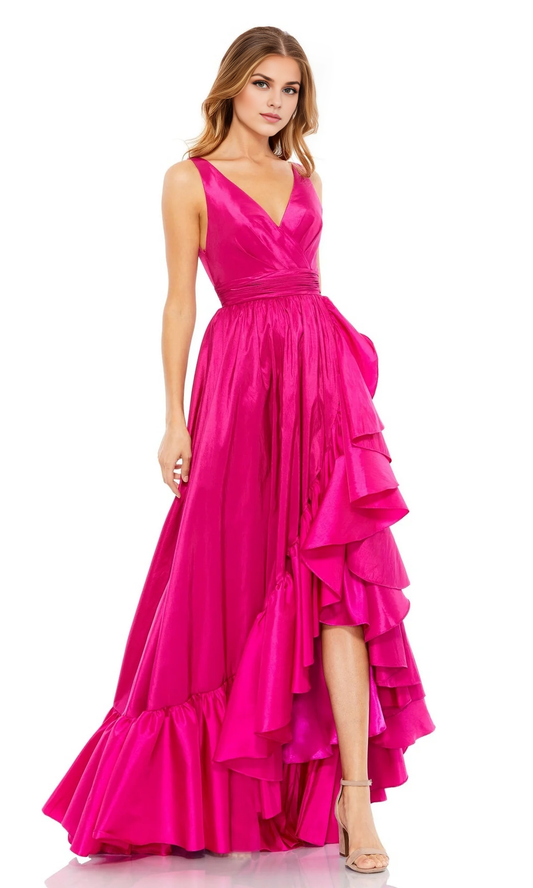 OKBBN sleeveless long ruffle V-neck high-low skirt dance dress