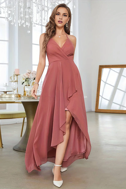 OKBBN asymmetrical A-line backless sleeveless evening gown