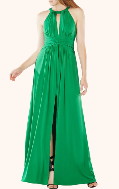 OKBBN elegant backless round neck chiffon long ball gown