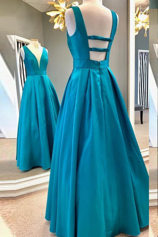 OKBBN Elegant Strap V-neck Satin Formal Ball Dress
