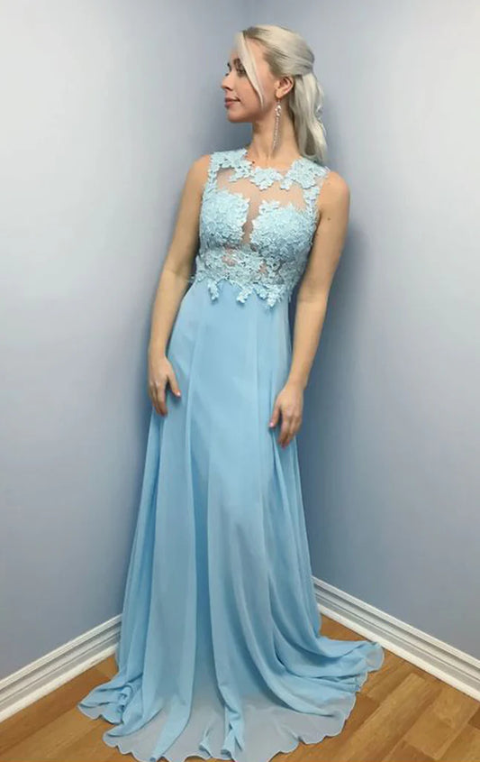 OKBBN Strap Lace Chiffon Long Formal Ball Dress