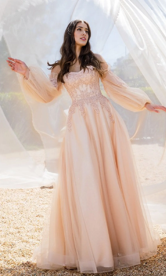 OKBBN's elegant and charming strapless long flowing ball gown