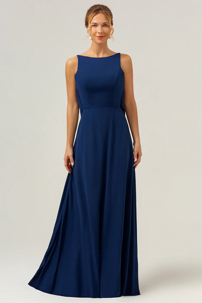 OKBBN Mermaid Backless Long Chiffon Sleeveless Bridal Mother Dress