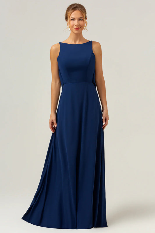 OKBBN Mermaid Backless Long Chiffon Sleeveless Bridal Mother Dress