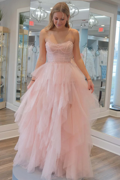 OKBBN A-line off shoulder chiffon beaded long ball gown