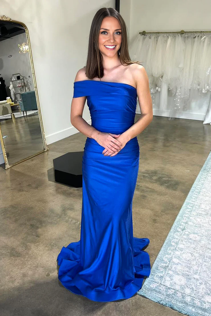 OKBBN Charming Mermaid One Shoulder Satin Long Ball Dress