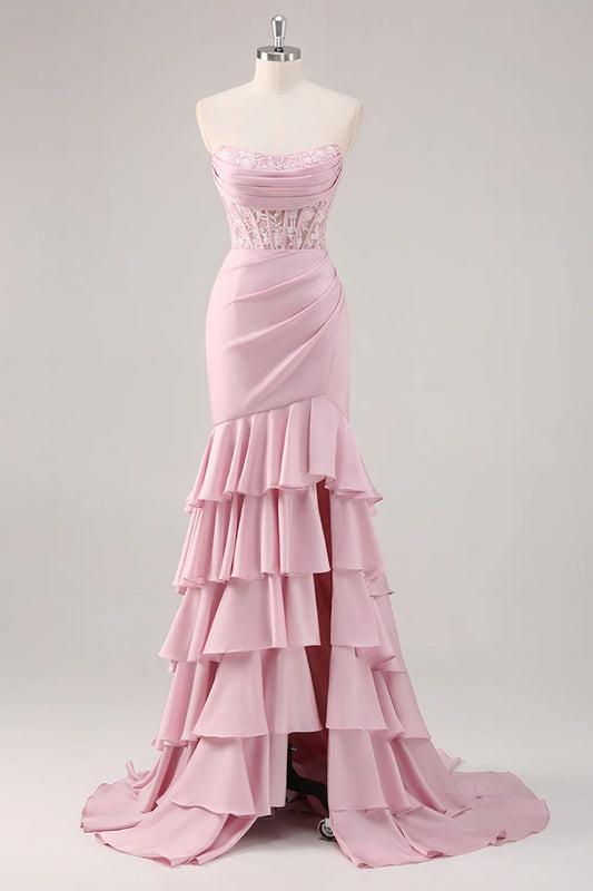 OKBBN Beautiful Mermaid Lace Layered Ruffle Evening Dress