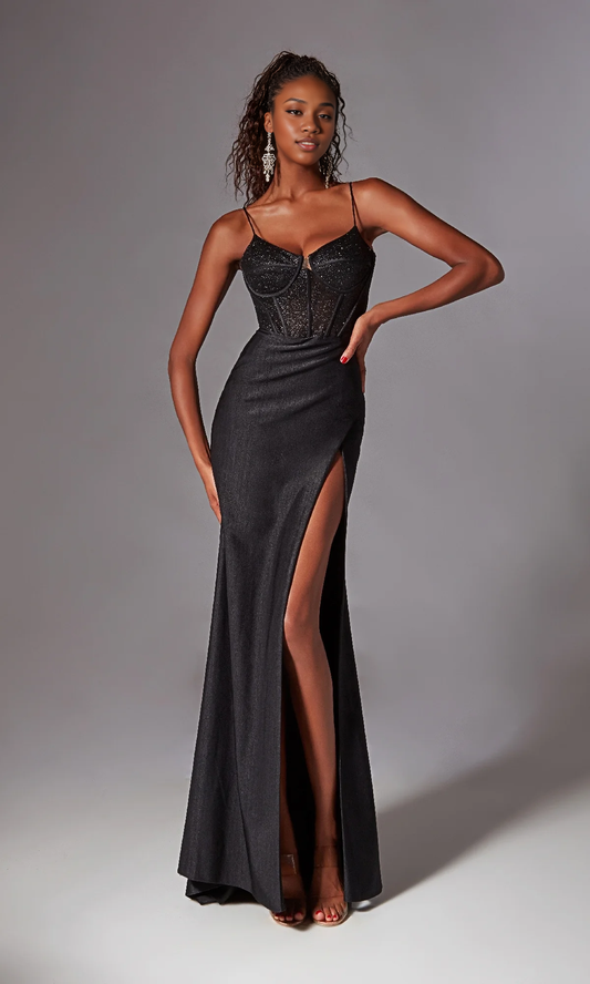 OKBBN Shiny Tight corset Long Split Ball Dress