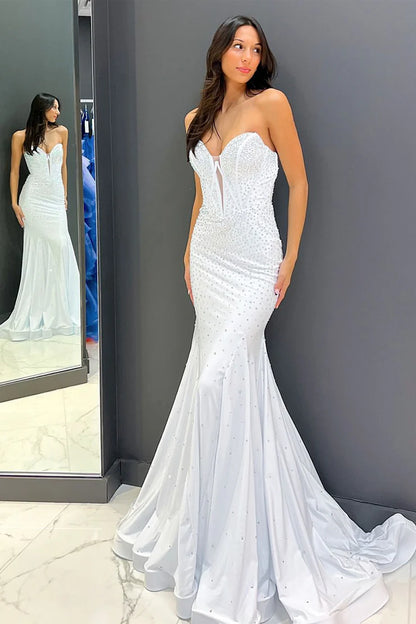 OKBBN Elegant Mermaid Sweetheart Beaded Long Ball Dress