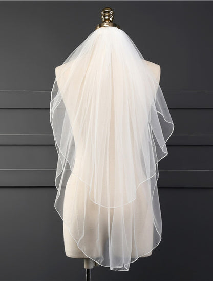 OKBBN two-layer classic solid color chiffon wedding veil