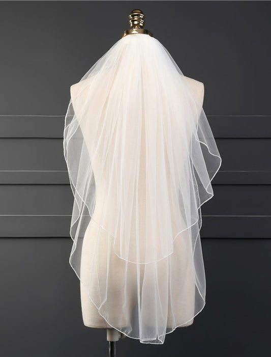 OKBBN two-layer classic solid color chiffon wedding veil