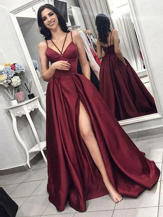 OKBBN A-line elegant sleeveless thin shoulder strap ruffled satin ball dress