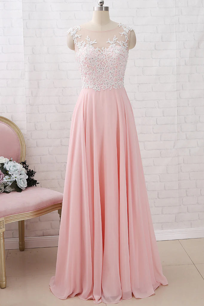 OKBBN Strap Lace Chiffon Long Simple Formal Ball Dress