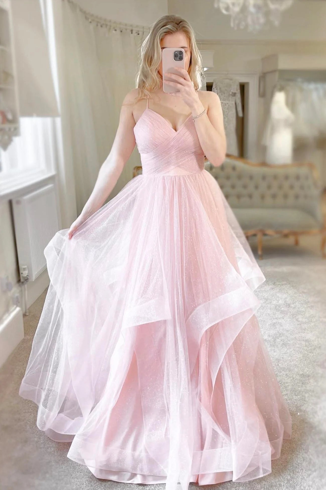 OKBBN chiffon long A-line V-neck ball gown