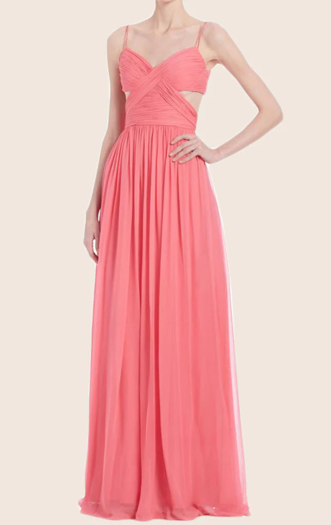 OKBBN slim shoulder V-neck chiffon ball gown