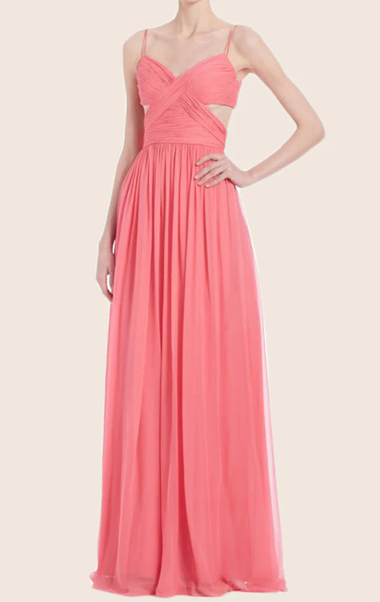 OKBBN slim shoulder V-neck chiffon ball gown