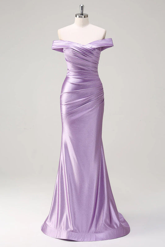 OKBBN mermaid off shoulder pleated long ball dress