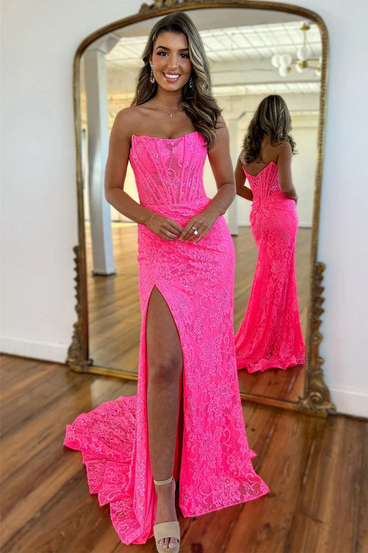 OKBBN mermaid off shoulder trailing lace slit dance dress