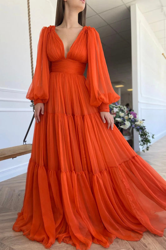 OKBBN Chiffon and Ground Long Sleeve Ball Dress