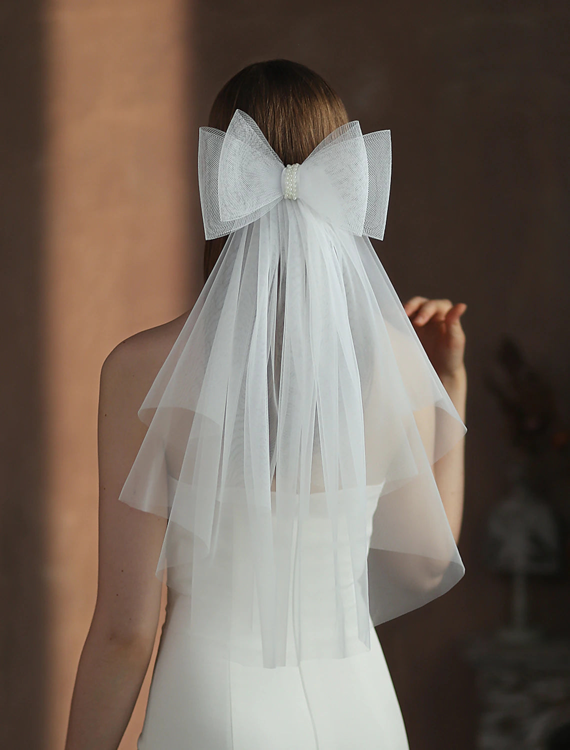 OKBBN two-layer cute solid color chiffon wedding veil