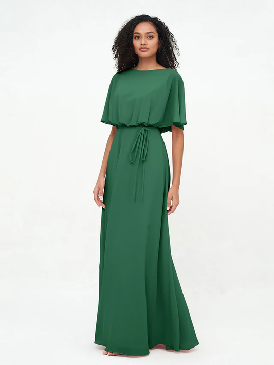 OKBBN Chiffon Long Sleeve Bridesmaid Dress