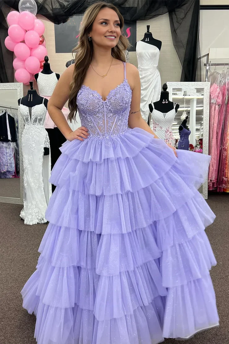 OKBBN Cute A-line V-neck Chiffon Long Ball Dress