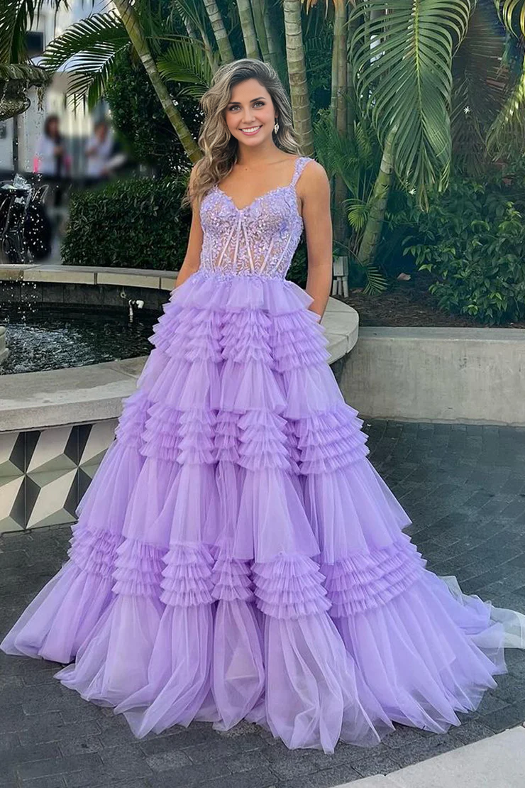 OKBBN Cute Sweetheart Chiffon Layered Long Ball Dress