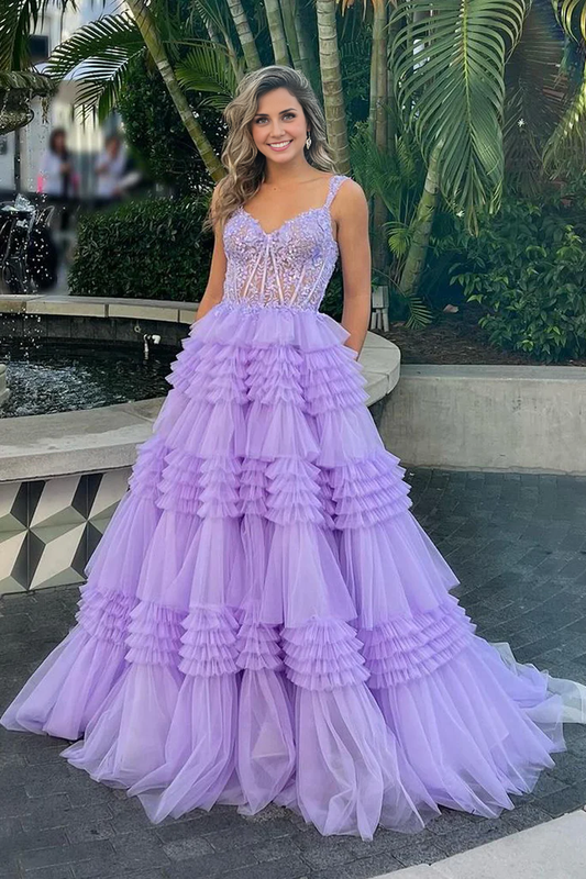 OKBBN Cute Sweetheart Chiffon Layered Long Ball Dress
