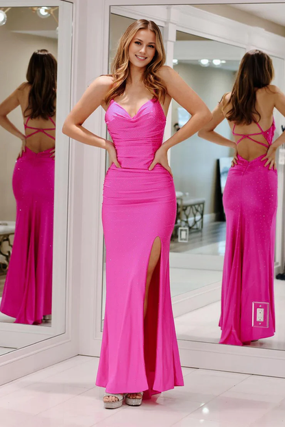 OKBBN Pendant Collar Satin Mermaid Long Ball Dress