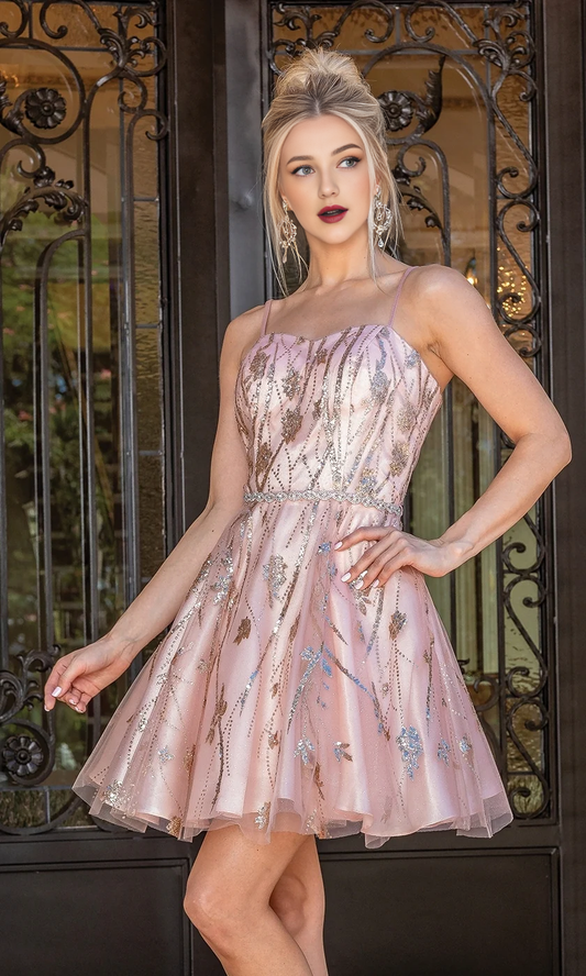 OKBBN Flash Printed A-line Short Homecoming Dress