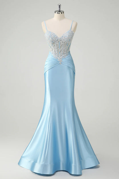 OKBBN mermaid slim shoulder strap tight corset long pleated ball dress
