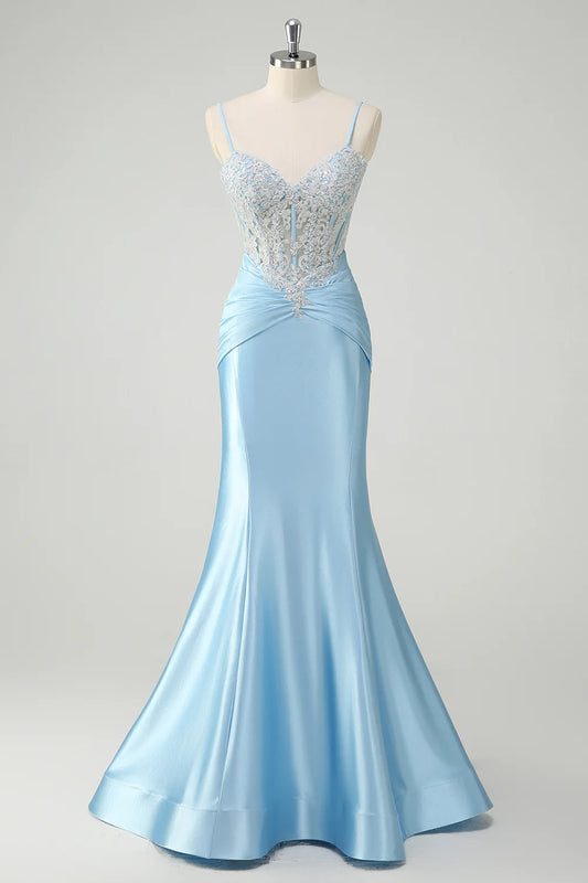 OKBBN mermaid slim shoulder strap tight corset long pleated ball dress