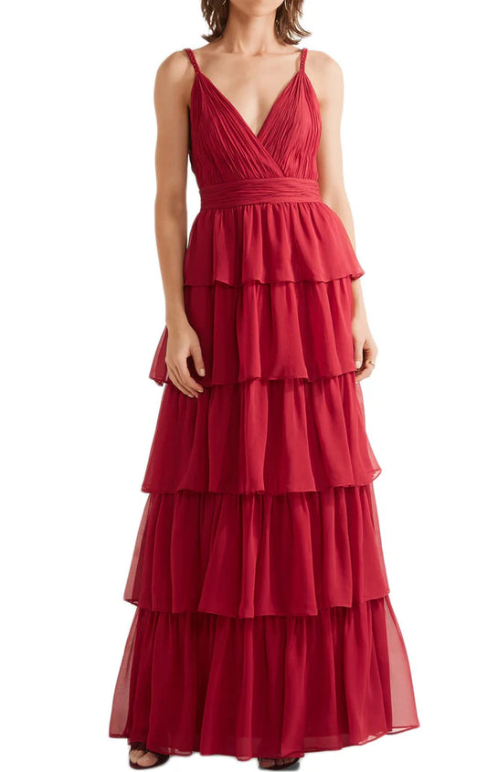 OKBBN V-neck Layered Chiffon Ball Dress
