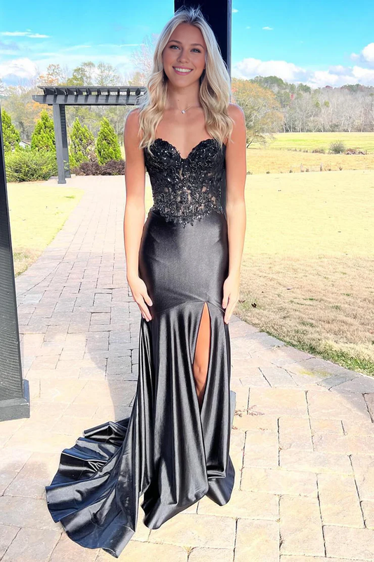 OKBBN Charming Mermaid Sweetheart Elastic Satin Split Ball Dress
