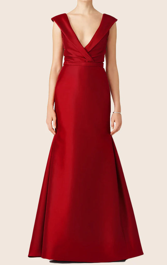 OKBBN Mermaid Strap V-neck Satin Ball Dress