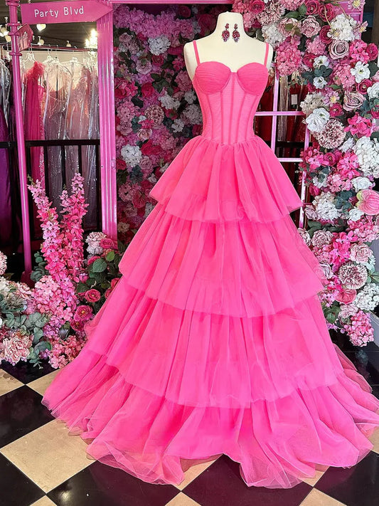 OKBBN Cute A-line Sweetheart Layered Chiffon Long Ball Dress