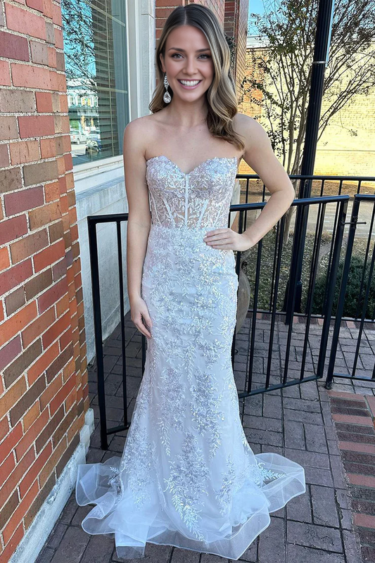 OKBBN Cute Mermaid Sweetheart Lace Long Ball Dress