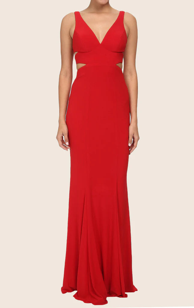 OKBBN Strap V-neck Tight Extra Long Ball Dress