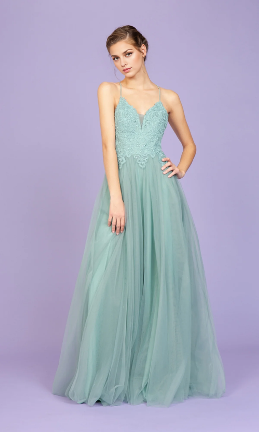 OKBBN long sparkling chiffon A-line ball gown