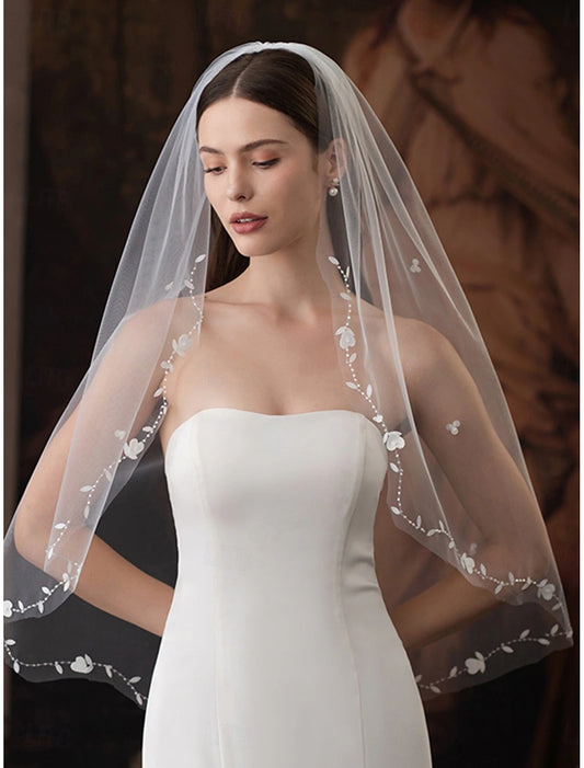 OKBBN single-layer modern fashion satin floral chiffon wedding veil
